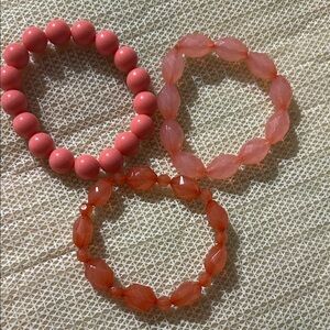 Set of Pink and Orange Beaded Bracelets